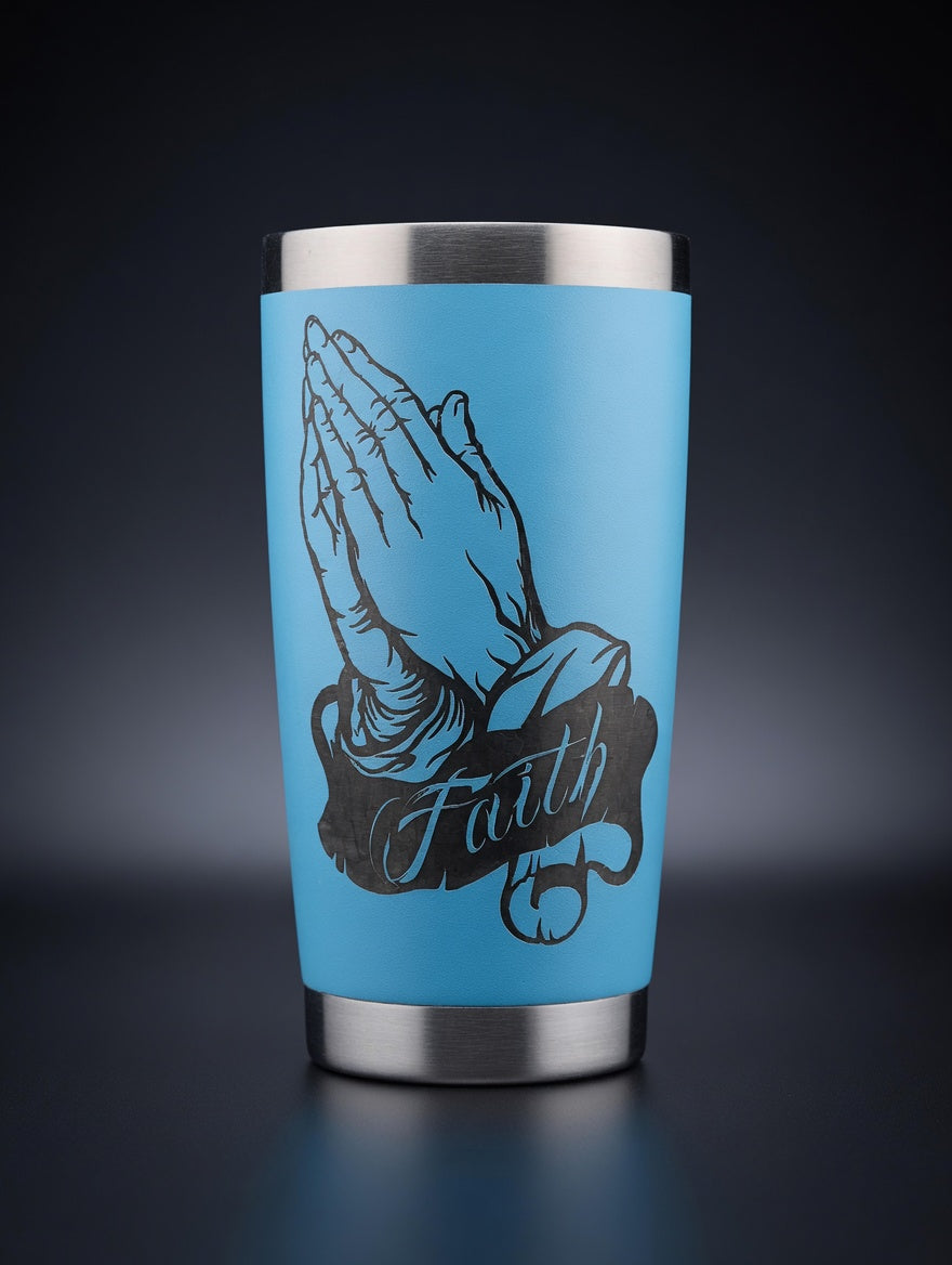 "Faith" Praying Hands Engraved Tumbler - Inspirational Gift