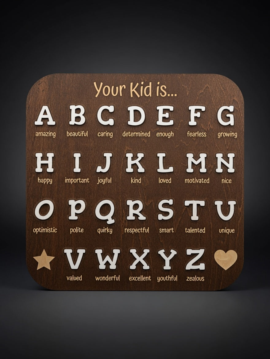 Personalized Kids Alphabet Affirmation Board – Wooden Positive Mindset Learning Board